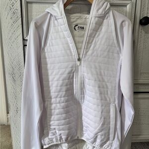 ZYIA Active White Quilted Hooded Zip Jacket
